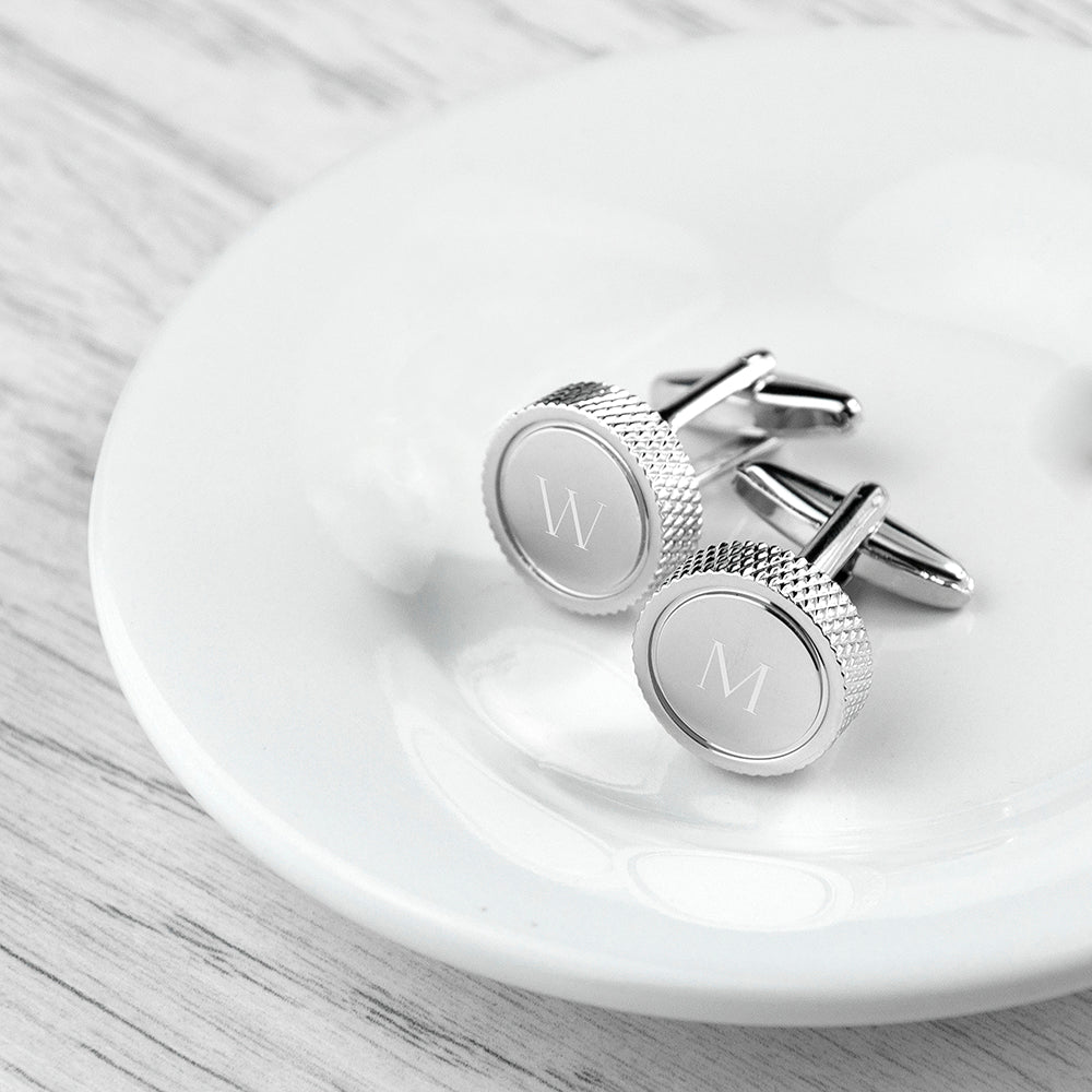 Personalised Round Rhodium Plated Cufflinks