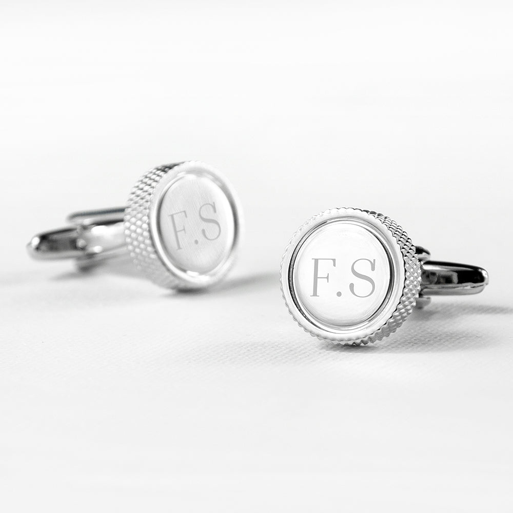 Personalised Round Rhodium Plated Cufflinks