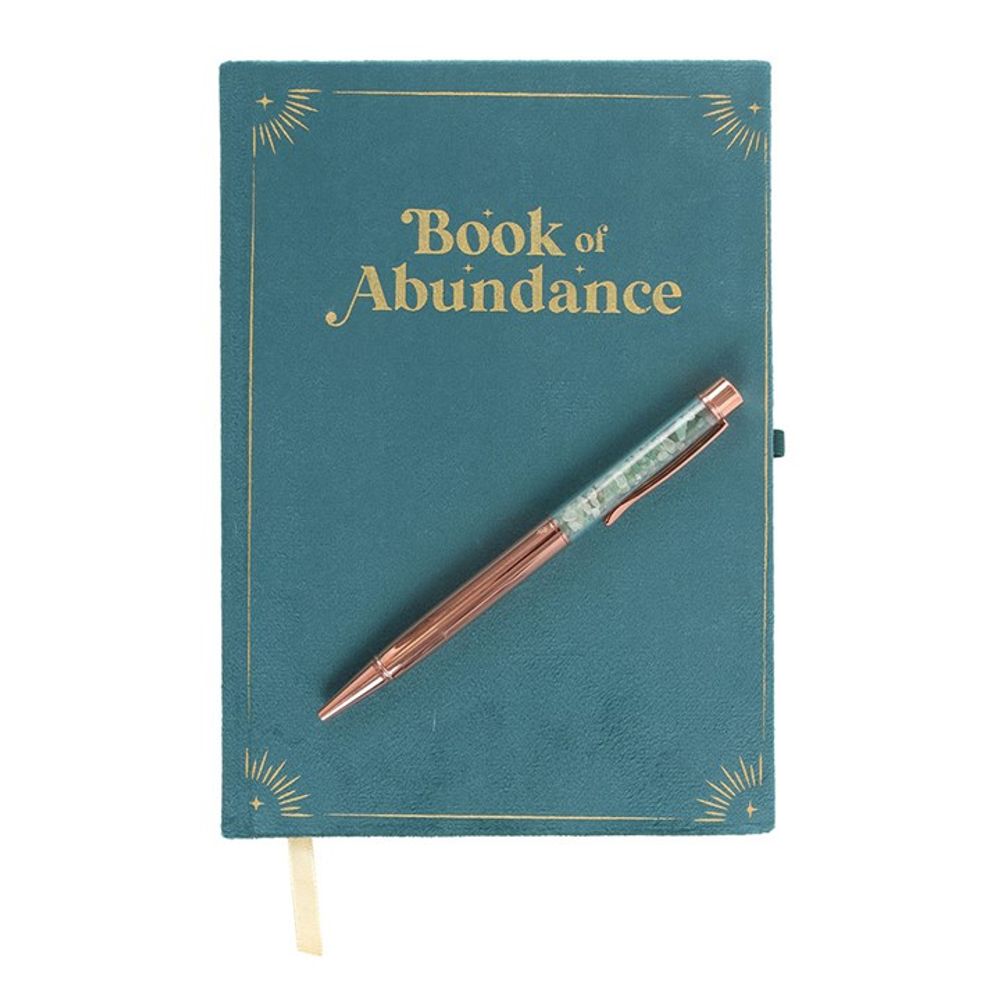 Book of Abundance Journal with Green Aventurine Crystal Pen