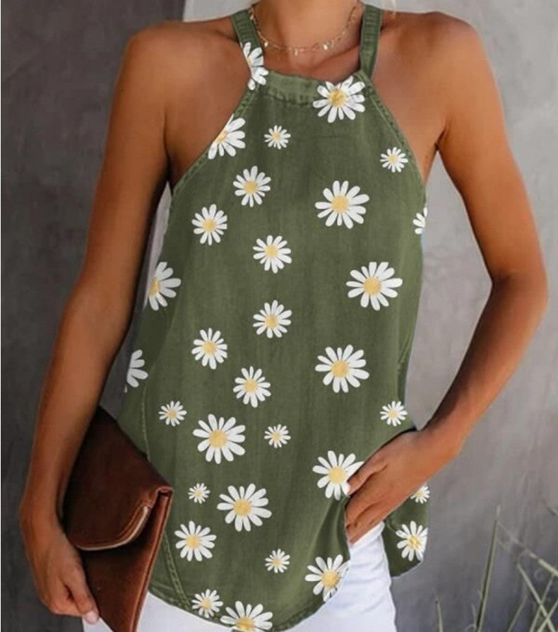 Cotton and linen daisy print top - Satin & Sox