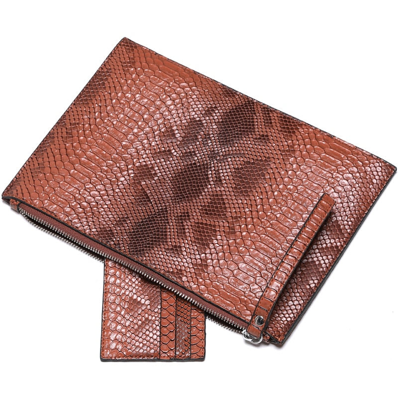 Leather PU snakeskin Large Clutch Bag - Satin & Sox