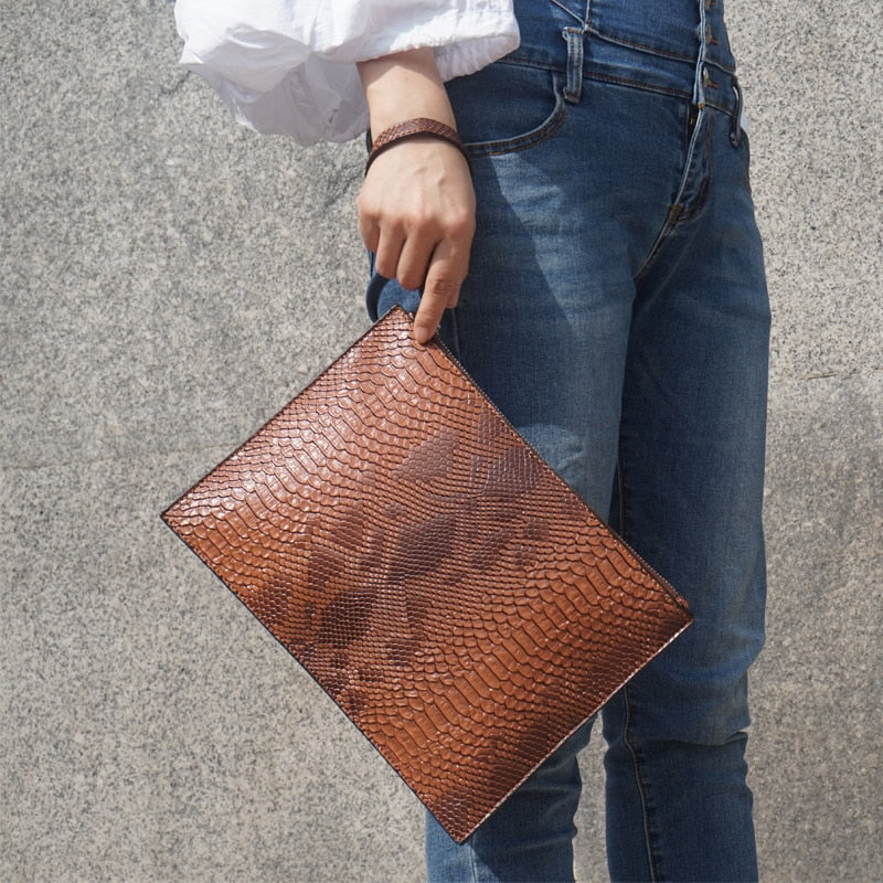 Leather PU snakeskin Large Clutch Bag - Satin & Sox