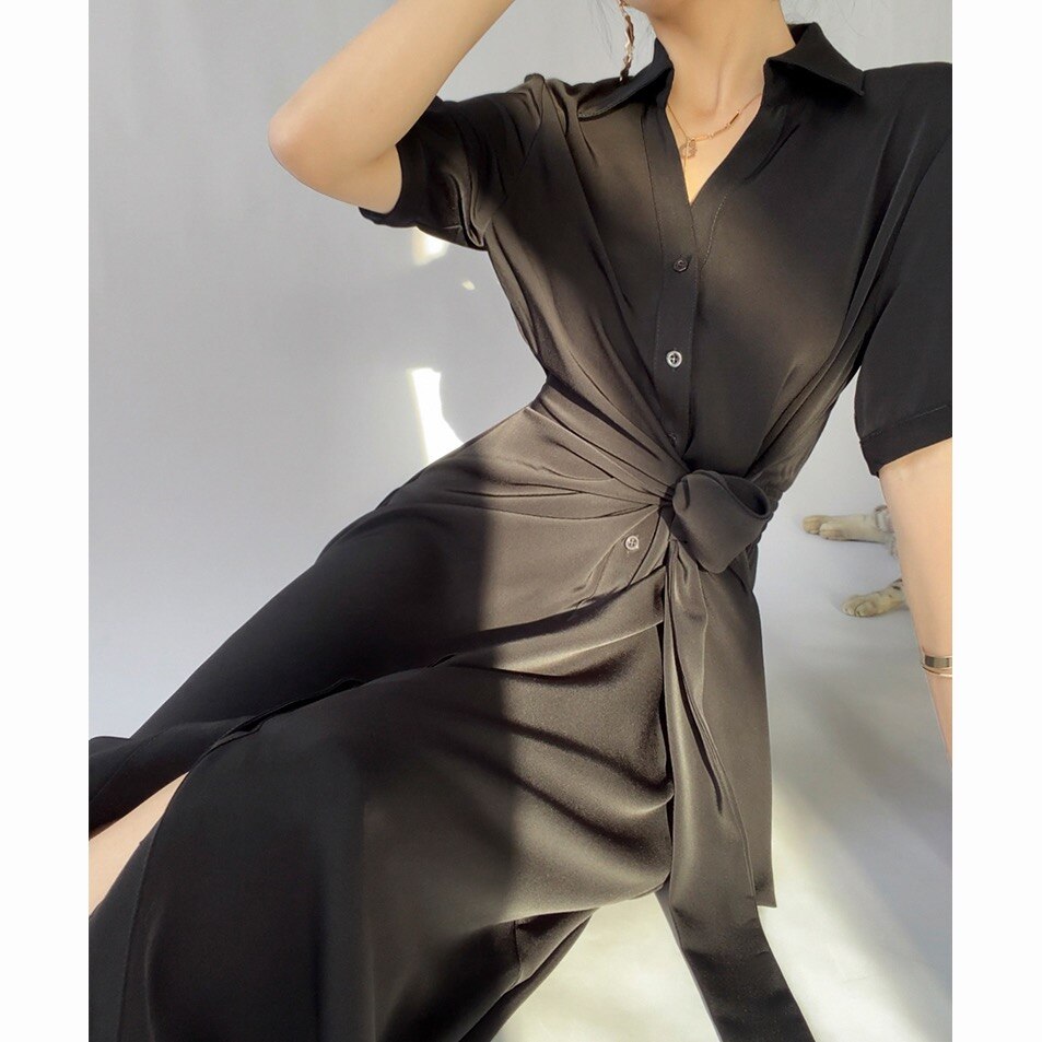 Satin Shirt Dress with Waist tie belt - Satin & Sox