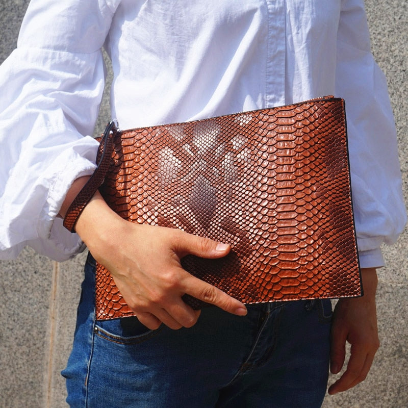 Leather PU snakeskin Large Clutch Bag - Satin & Sox