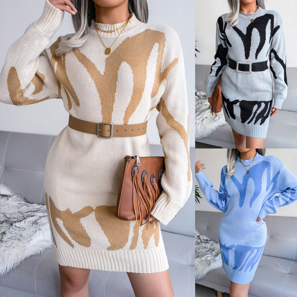 Geometric Pattern Wool Jumper Dress - Satin & Sox