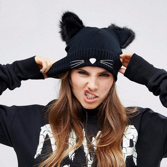 Knitted Warm Winter Cat Ears Beanie