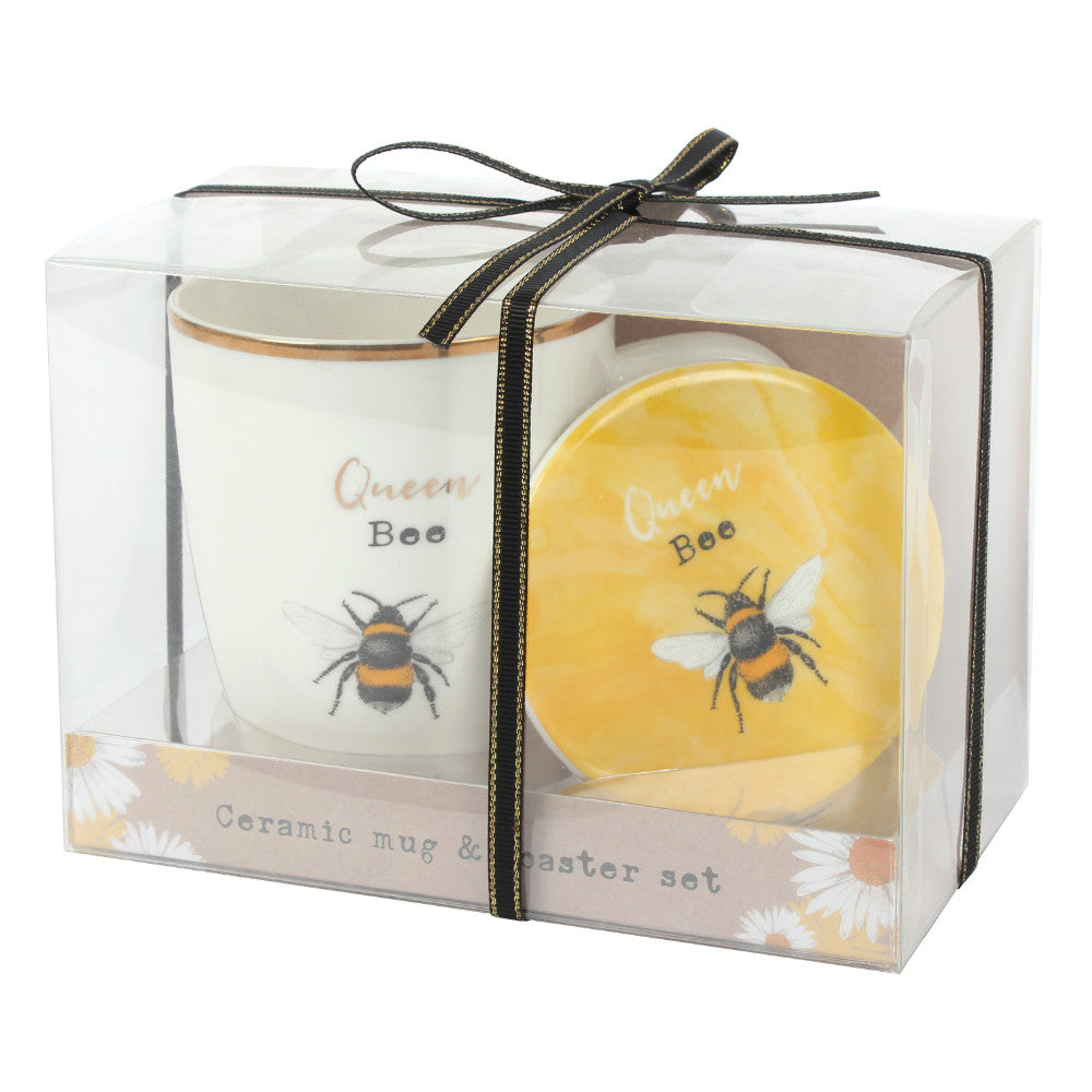 Queen Bee Mug and Coaster Gift Set - Satin & Sox