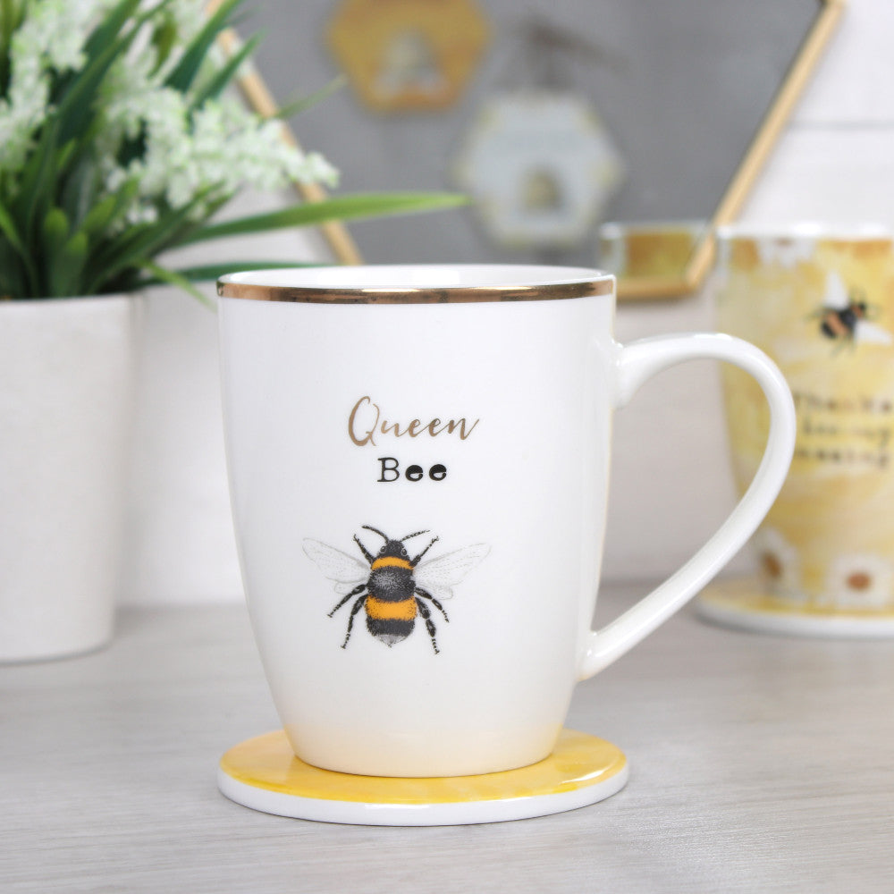 Queen Bee Mug and Coaster Gift Set - Satin & Sox