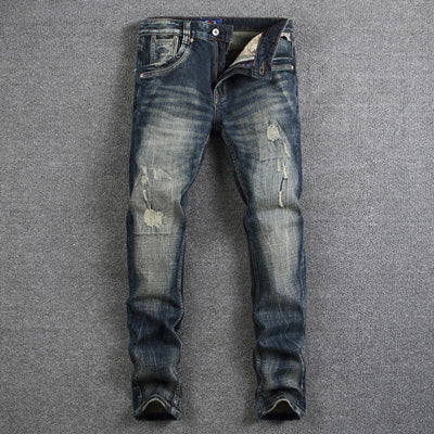 Men's Retro Slim Fit Denim Ripped Jeans