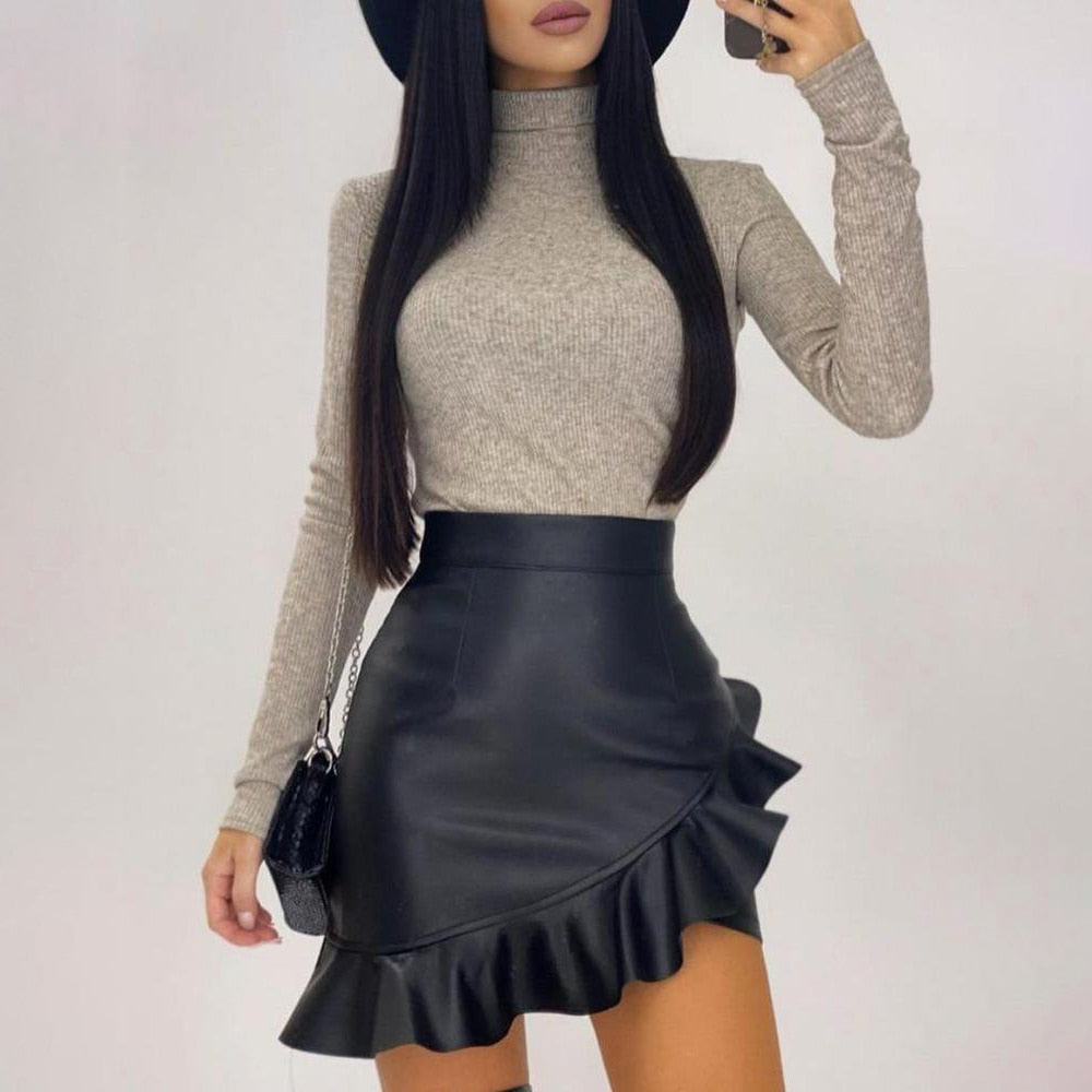 PU Leather Ruffle Skirt - Satin & Sox