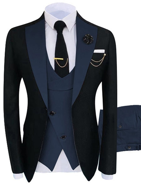 Men's Tuxedo Formal Suit Jacket with Waistcoat in Blue