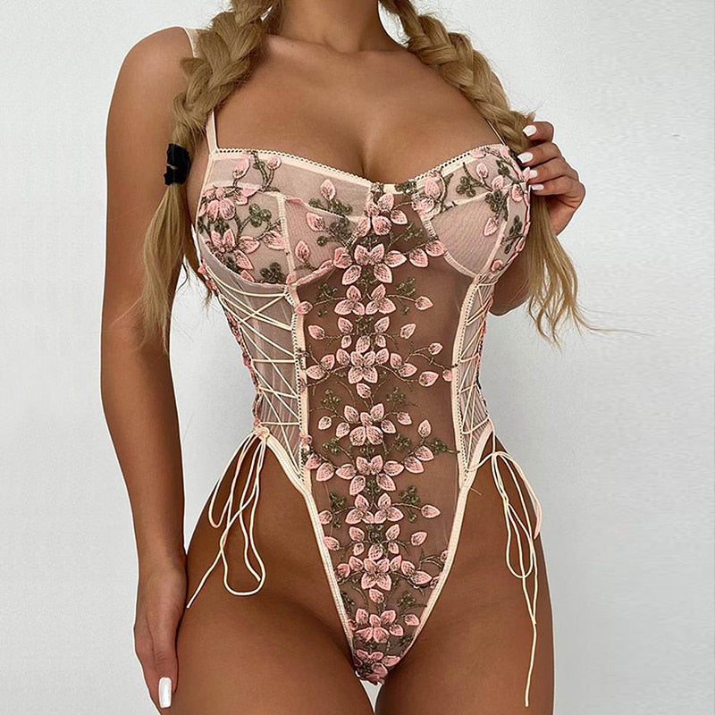 Embroidery Butterfly Lace Bodysuit - Satin & Sox