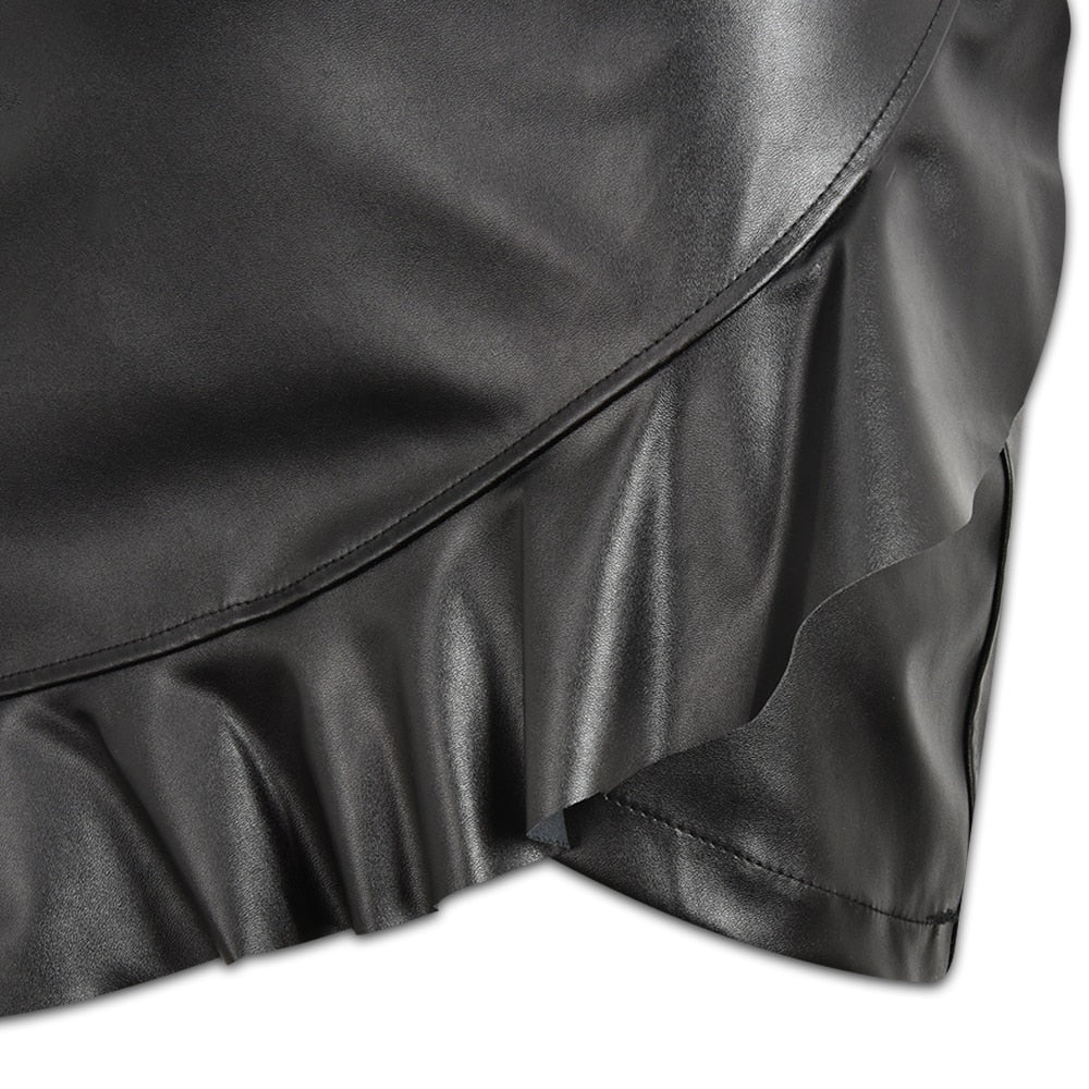 PU Leather Ruffle Skirt - Satin & Sox