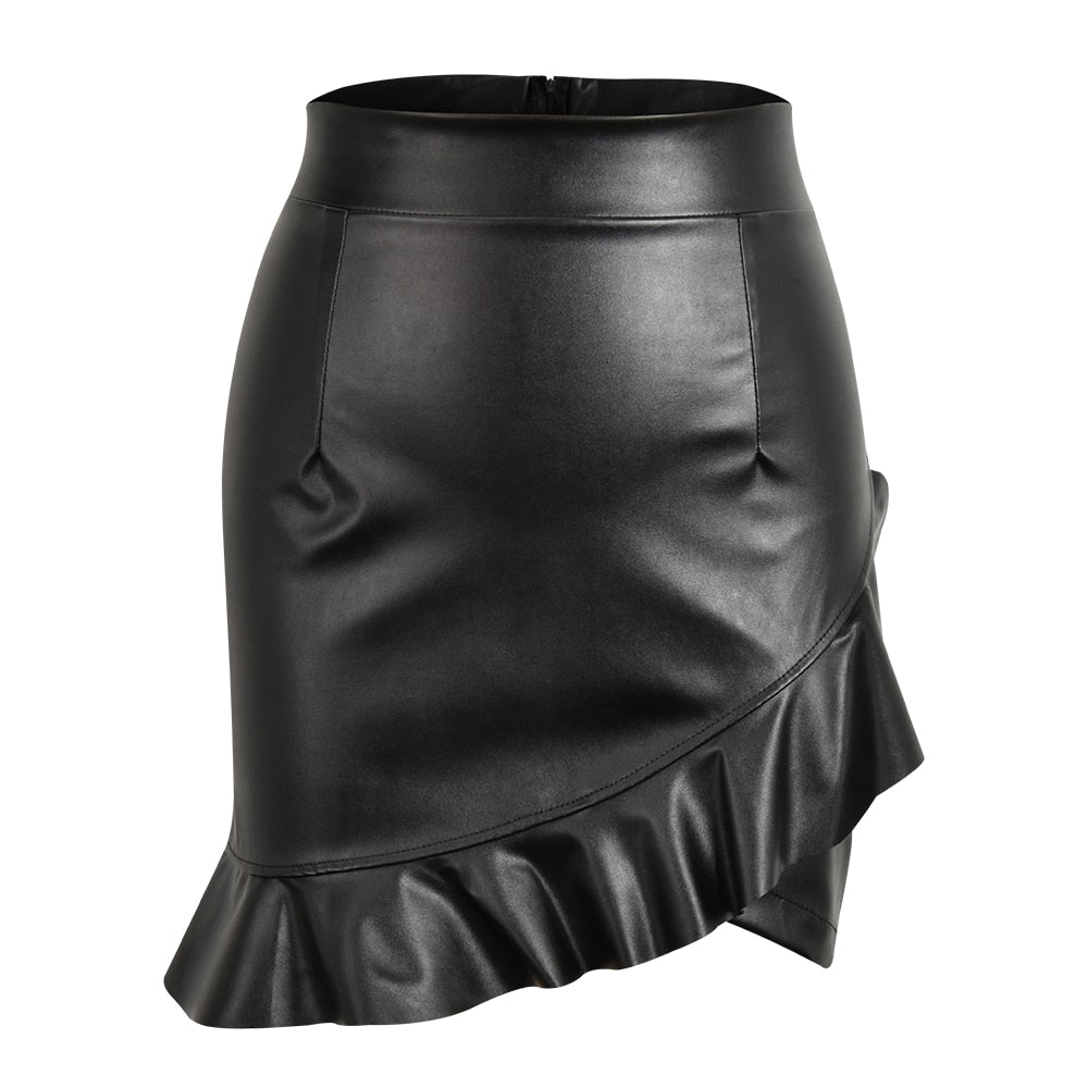 PU Leather Ruffle Skirt - Satin & Sox