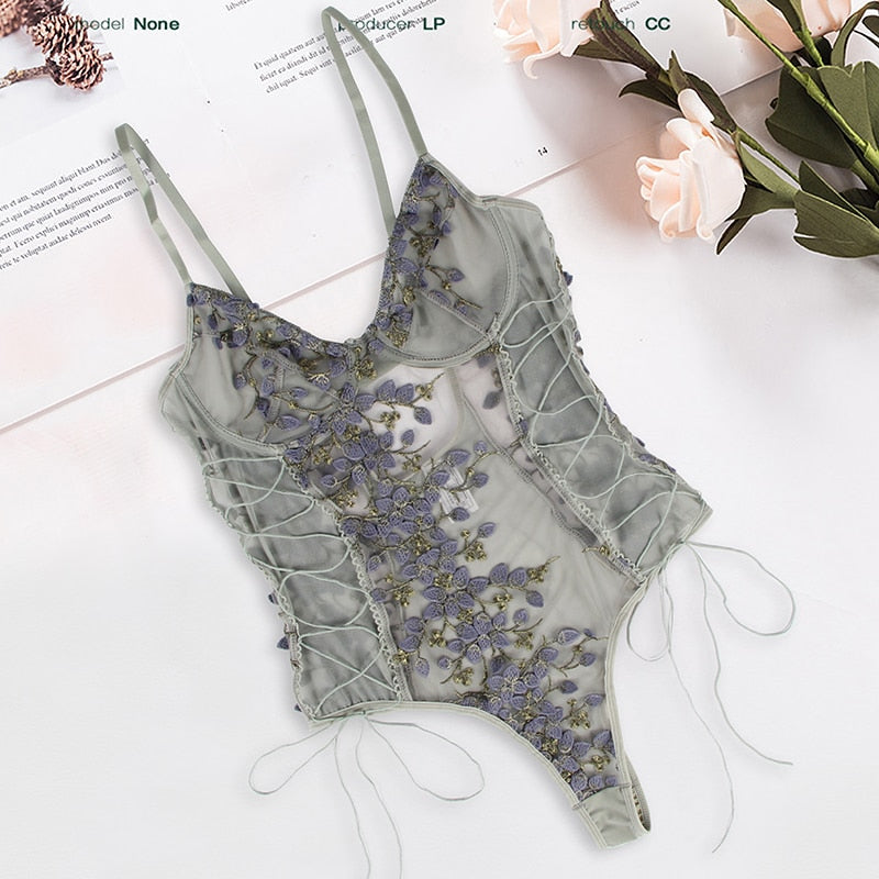 Embroidery Butterfly Lace Bodysuit - Satin & Sox