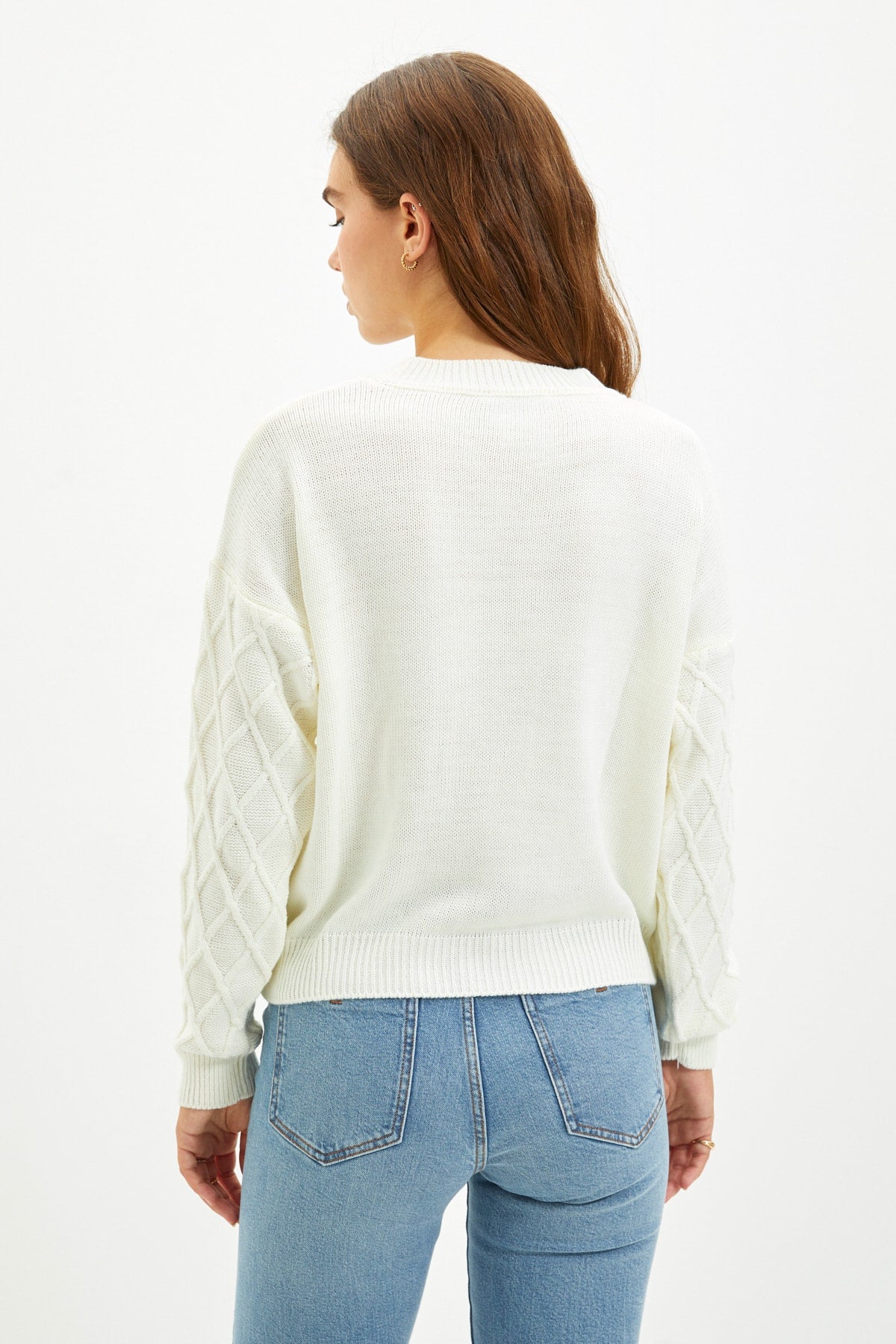 Round Neck Woven Knitted Sweater in Cream, Rose and Mint - Satin & Sox