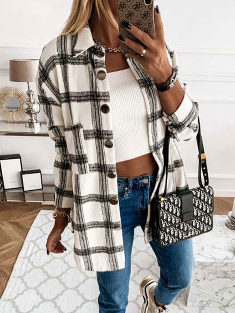 Oversized Chequered Shirt Jacket - Satin & Sox