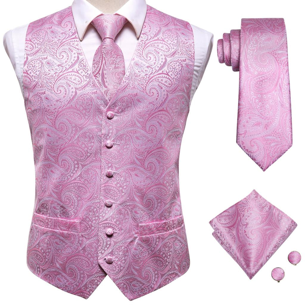 Men's satin waistcoat and tie set Pink - Satin & Sox