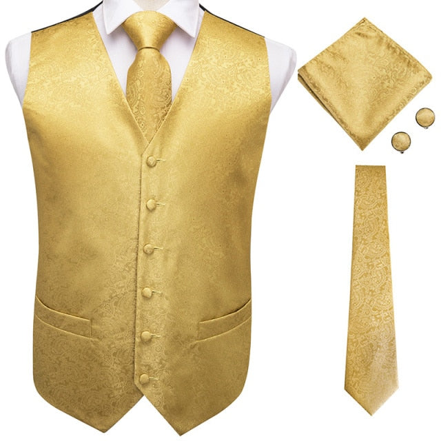 Men's satin waistcoat and tie set Gold - Satin & Sox