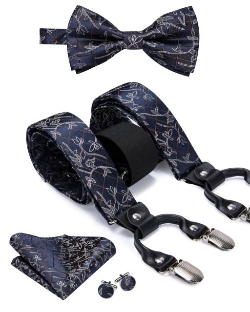 Navy & Grey Men's Bow Tie and Braces Set - Satin & Sox