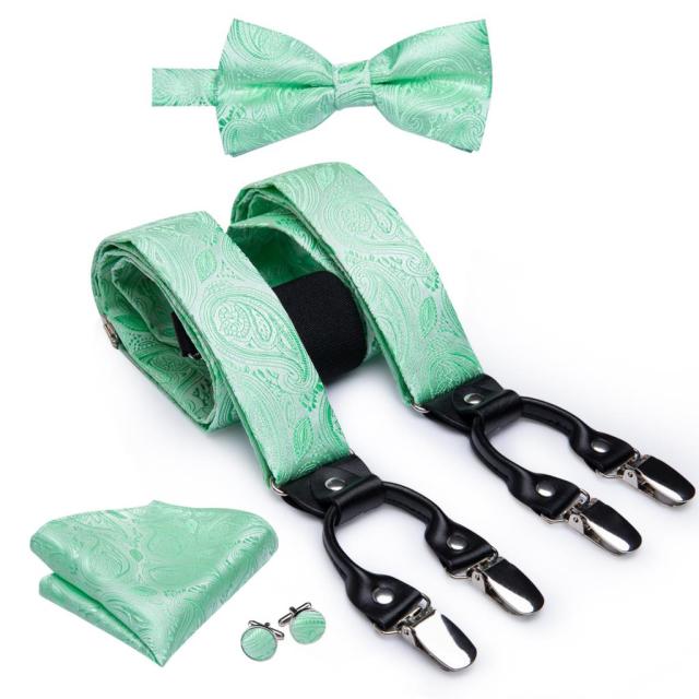 Green Paisley Men's Bow Tie and Braces Set - Satin & Sox