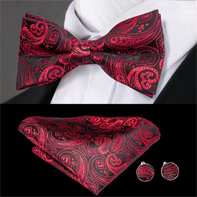 Classic Burgundy Black Paisley Bow Ties for Men 100% Silk - Satin & Sox