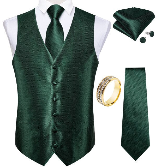 Men's satin waistcoat and tie set Emerald Green - Satin & Sox