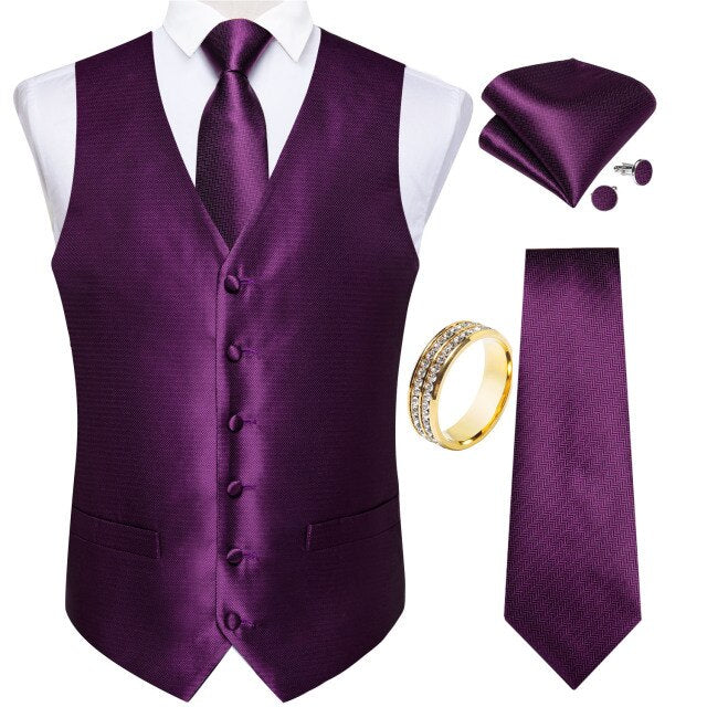 Men's satin waistcoat and tie set Purple - Satin & Sox